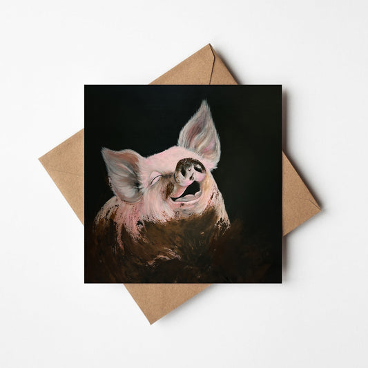 Happy as a pig in s**t! Greeting Card